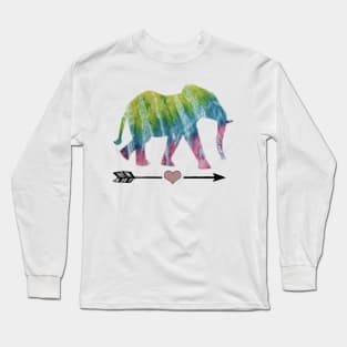 Elephant Love, Tie-Dye Elephant with Heart Arrow Design Long Sleeve T-Shirt